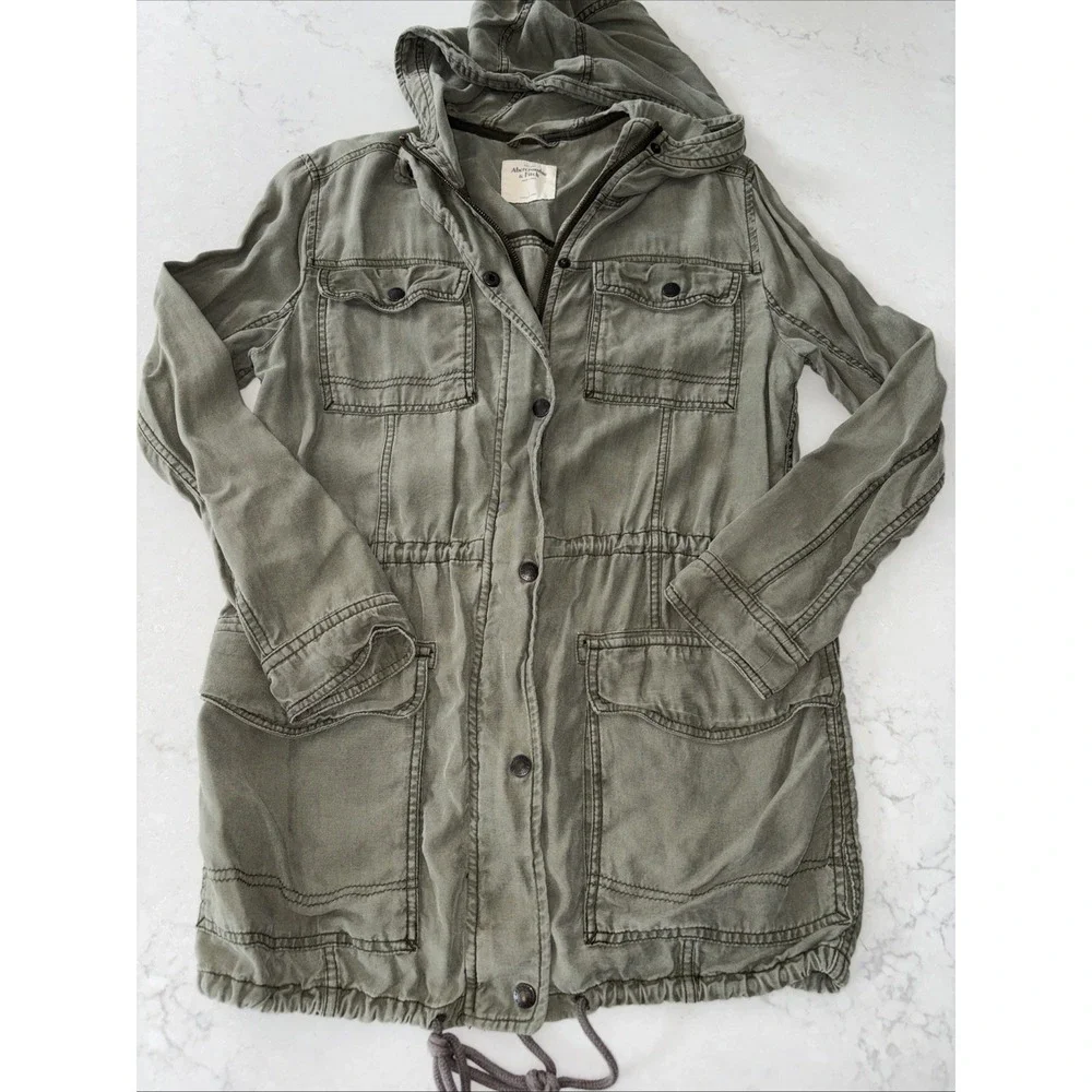 Abercrombie & Fitch Jacket Womens Small S Green Utility Military Hooded Full Zip